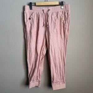 Guess Women's 100% LINEN Capri Jogger Style Pants Pink Small Beach Boardwalk